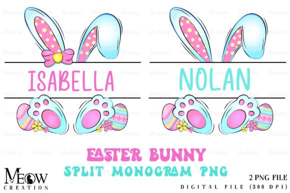 Easter Bunny Split Monogram PNG Design for Creative Projects