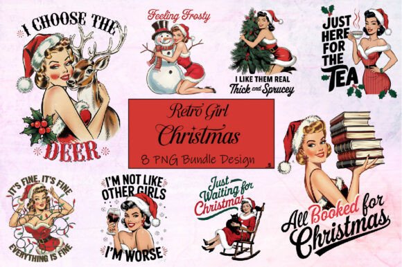 Retro Girl Christmas Png Bundle Design: A Vintage Holiday Asset