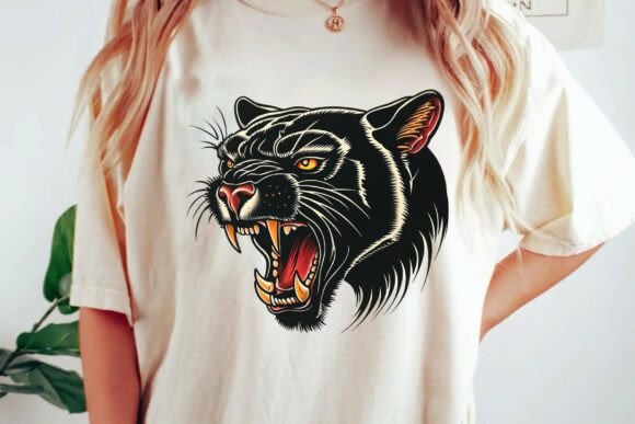 Roaring Black Panther: Vintage Tattoo Flash for Modern Design